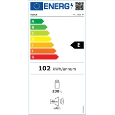 Vivax VL-235E W fehér, egyajtós, Hűtő:230L, hűtőszekrény