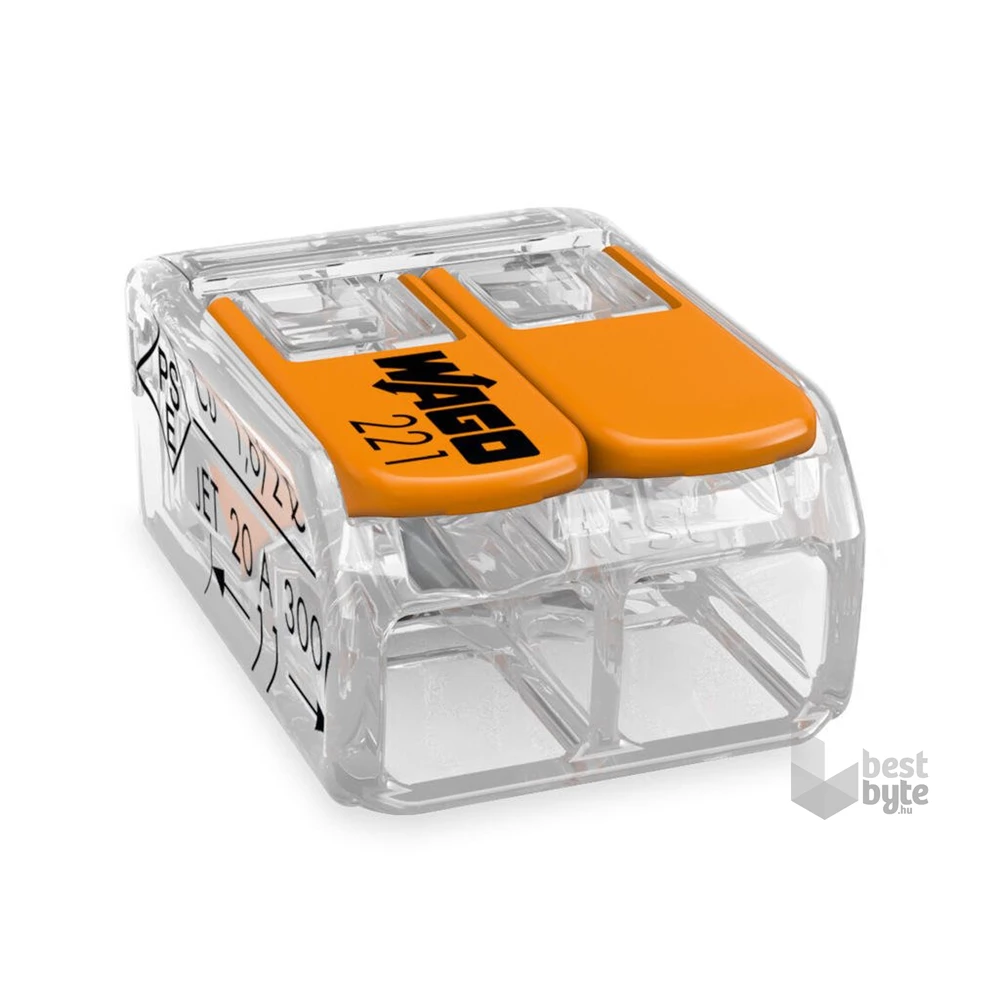 WAGO 221-612 50db/csomag 41A/450V leágazás 2x 0,5-6mm2 átlátszó  vezetékösszekötő