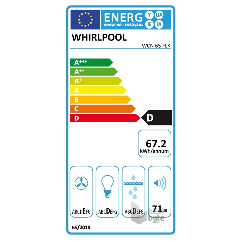 Whirlpool WCN 65 FLK fekete, beépíthető, döntött, méret:60 cm, zajszint:71 dB, páraelszívó