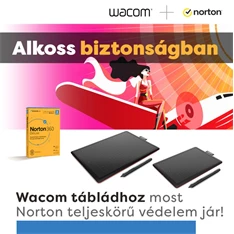 Wacom One Medium digitális rajztábla Norton 360 Deluxe vírusvédelmi csomag