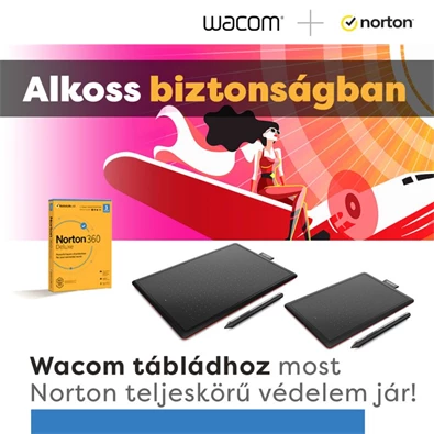 Wacom One Medium digitális rajztábla Norton 360 Deluxe vírusvédelmi csomag