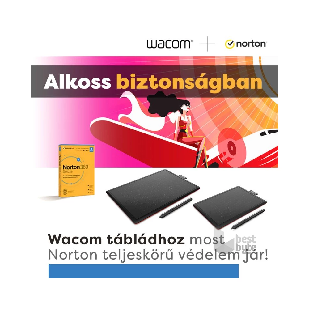 Wacom CTL-672-N_NORTON360 One Medium digitális rajztábla Norton 360 Deluxe vírusvédelmi csomag