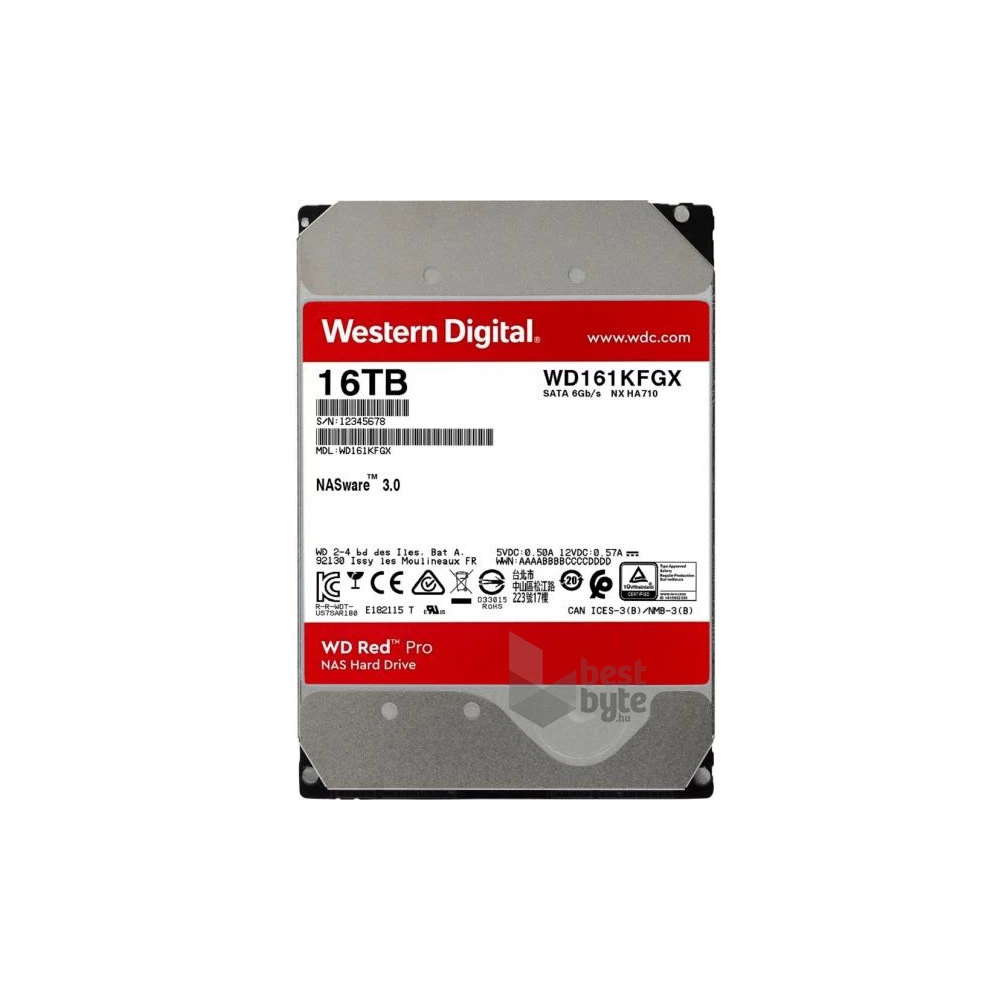 Western Digital 3,5" 16000GB belső SATAIII 7200RPM 512MB RED PRO WD161KFGX winchester 5 év