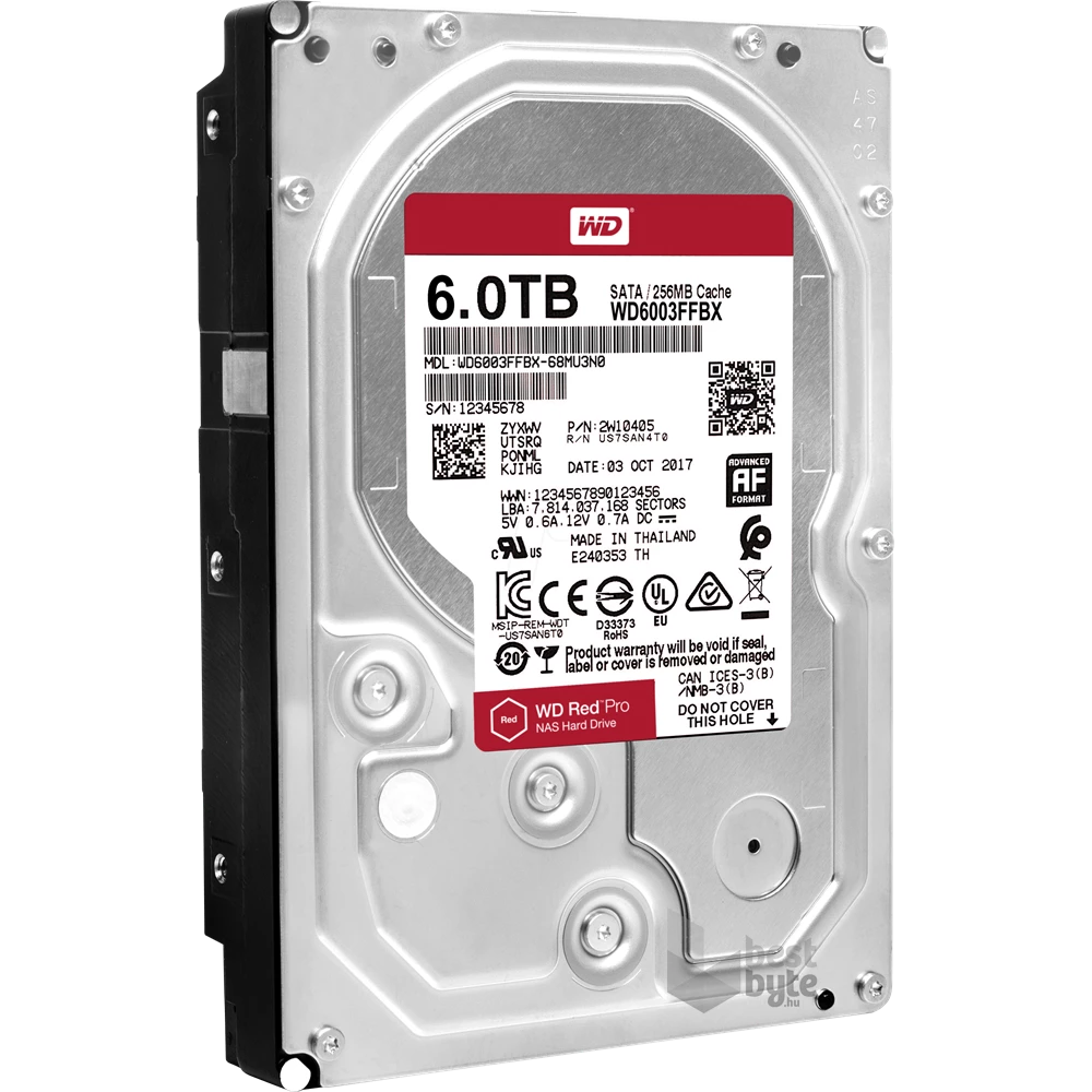 Western Digital 3,5" 6000GB belső SATAIII 7200RPM 256MB RED PRO WD6003FFBX winchester 5 év
