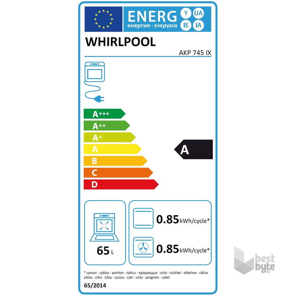 Whirlpool AKP 745  IX inox, beépíthető, sütőtér: 65L, grill, légkeverés, sütő