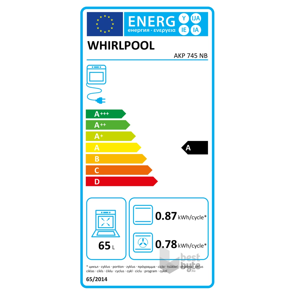 Whirlpool AKP 745 NB fekete, beépíthető, sütőtér: 65L, grill, légkeverés, hidrolitikus, sütő
