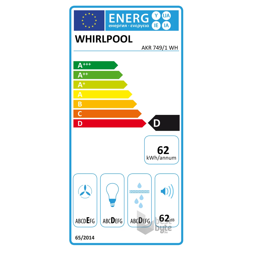 Whirlpool AKR 749/1 WH fehér, beépíthető, kihúzható, méret:60 cm, teleszkópos, zajszint:62 dB,páraelszívó(Újracsomagolt)