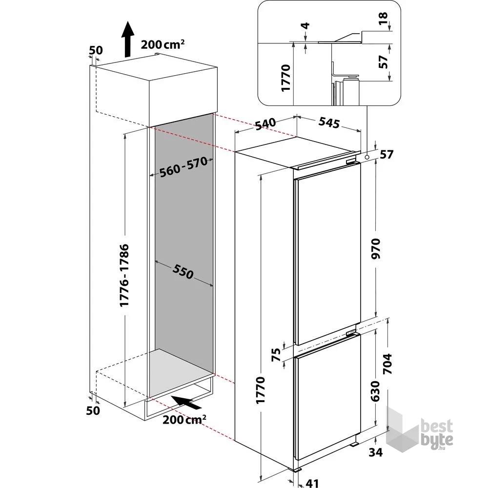 Whirlpool ART 65031 alulfagyasztós, beépíthető, Hűtő:194L, Fagyasztó:79L, hűtőszekrény