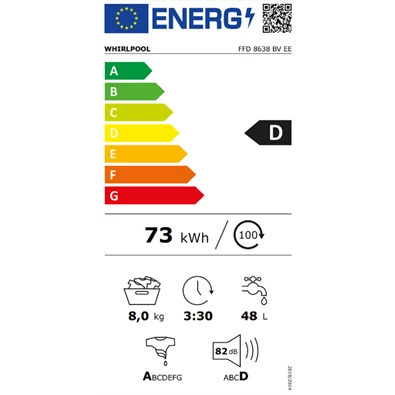 Whirlpool FFD 8638 BV EE fehér, elöltöltős, max.1400ford., 8 kg, mosógép