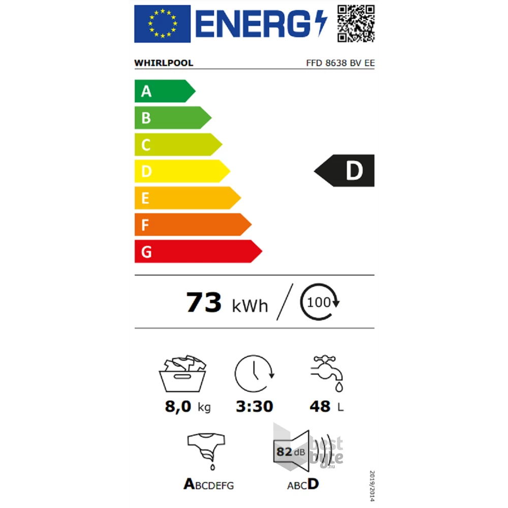 Whirlpool FFD 8638 BV EE fehér, elöltöltős, max.1400ford., 8 kg, mosógép