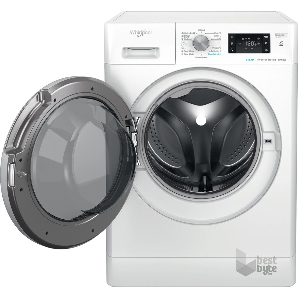 Whirlpool FFWDB 864369 SV EE fehér, elöltöltős, max.1400ford., 8 kg/6 kg, mosó-szárítógép