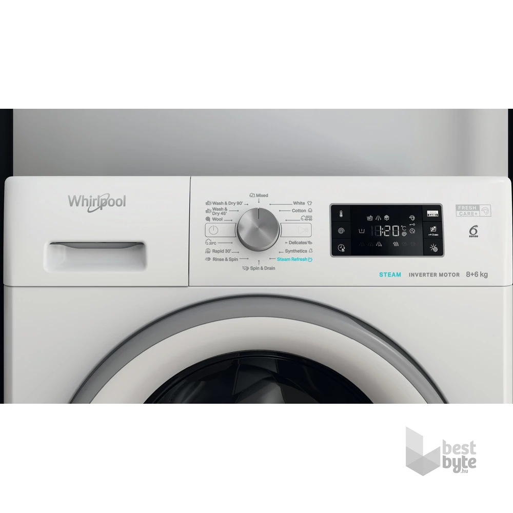 Whirlpool FFWDB 864369 SV EE fehér, elöltöltős, max.1400ford., 8 kg/6 kg, mosó-szárítógép