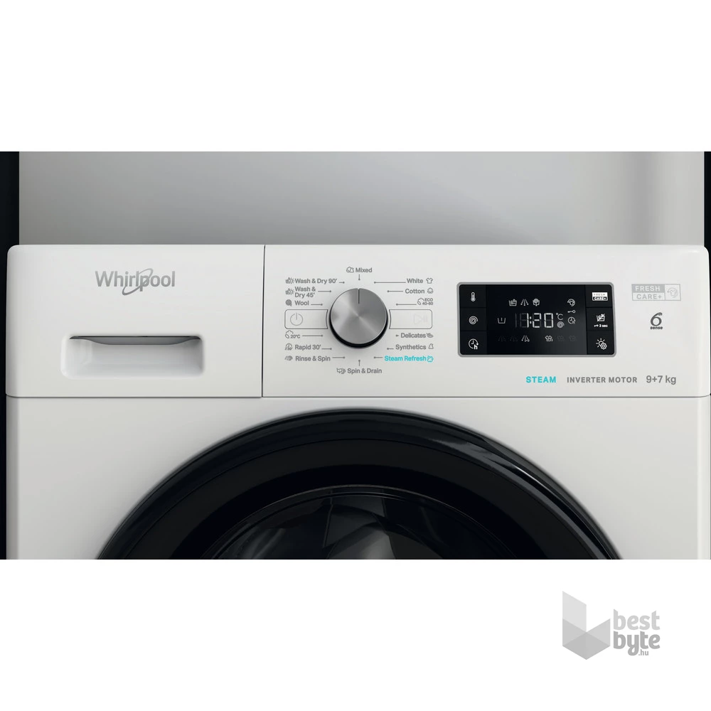 Whirlpool FFWDB 976258 BV EE fehér, elöltöltős, max.1600ford., 9 kg/6 kg, mosó-szárítógép