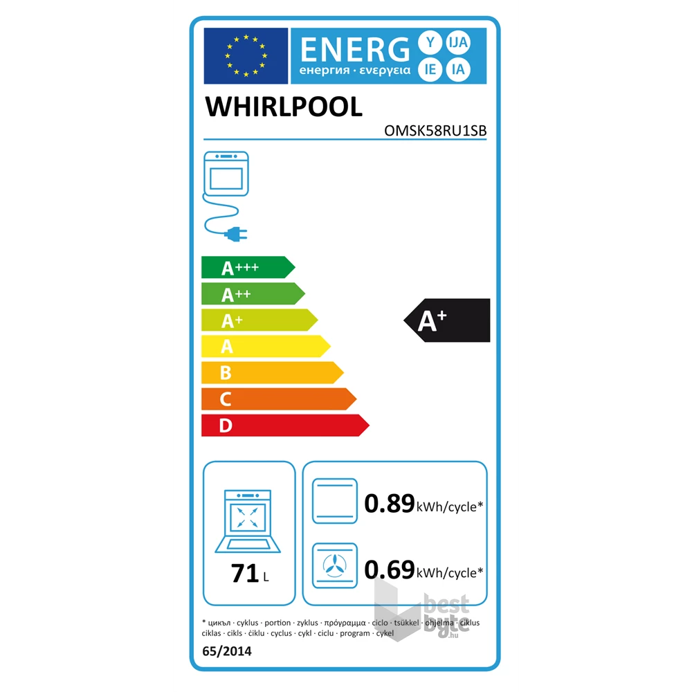 Whirlpool OMSK58RU1SB fekete, beépíthető, sütőtér: 71L, grill, pirolitikus, sütő