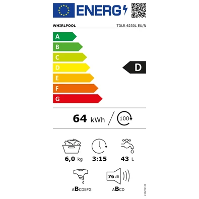 Whirlpool TDLR 6230L EU/N felültöltős mosógép