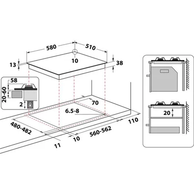 Whirlpool TKRL 660 IX beépíthető gáz főzőlap