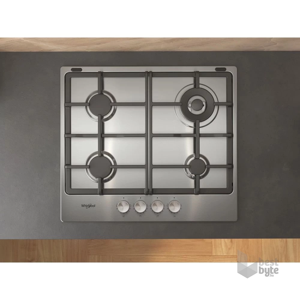 Whirlpool TKRL 661 IX EU inox, beépíthető, gáz, főzőzóna: 3 +1 wok égőfej, beépíthető méret: 56cm, főzőlap