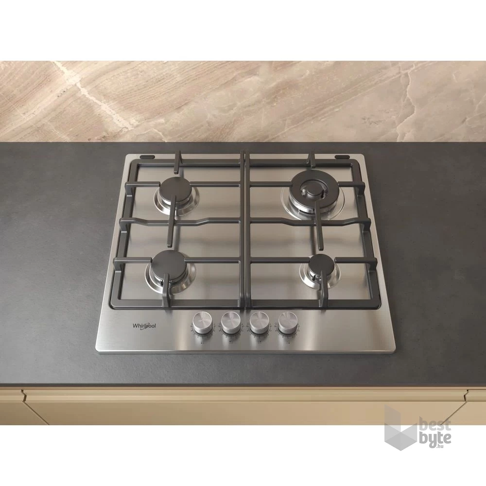 Whirlpool TKRL 661 IX EU inox, beépíthető, gáz, főzőzóna: 3 +1 wok égőfej, beépíthető méret: 56cm, főzőlap