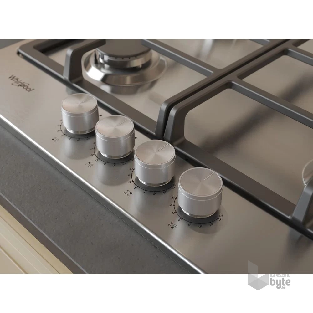 Whirlpool TKRL 661 IX EU inox, beépíthető, gáz, főzőzóna: 3 +1 wok égőfej, beépíthető méret: 56cm, főzőlap