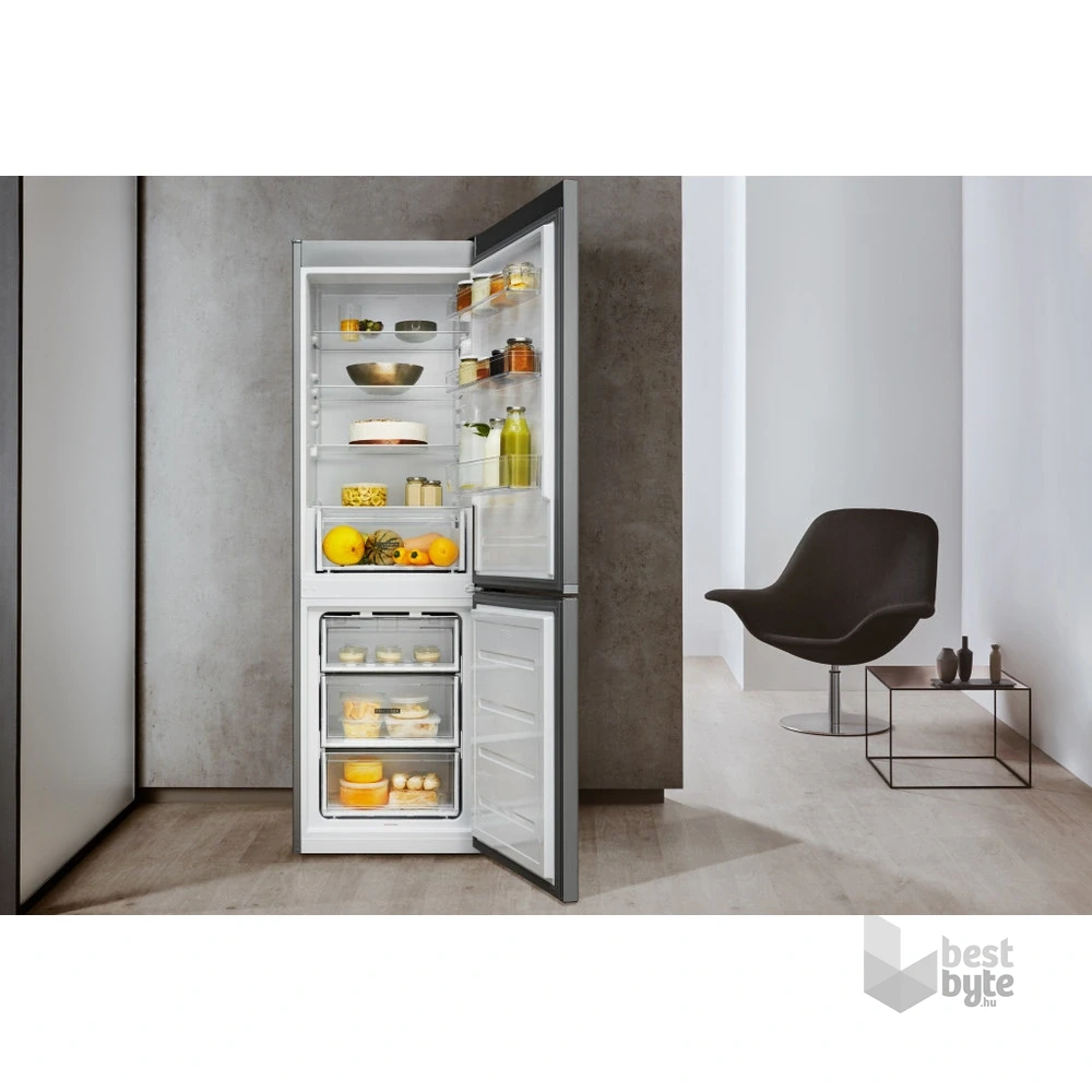 Whirlpool W5 821EOX 2 inox, alulfagyasztós, Hűtő:228L, Fagyasztó:111L, Stop frost hűtőszekrény