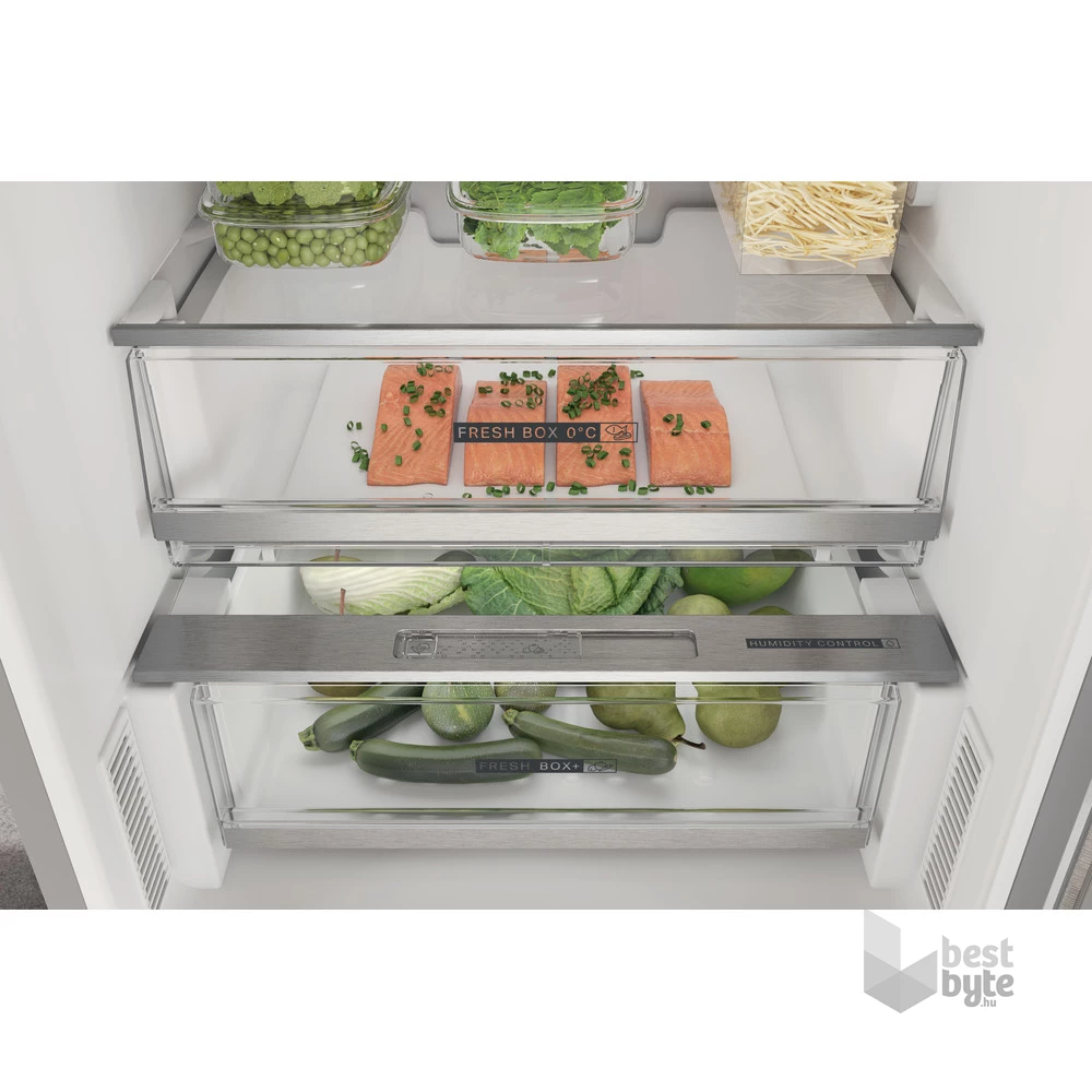 Whirlpool W7X 83T MX inox, alulfagyasztós, Hűtő:231L, Fagyasztó:104L, No frost hűtőszekrény