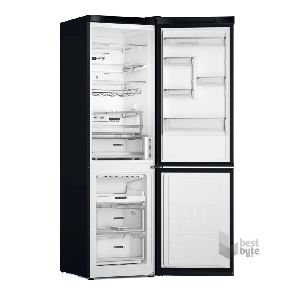 Whirlpool W7X 94T KS fekete, alulfagyasztós, Hűtő:263L, Fagyasztó:104L, Total No frost hűtőszekrény