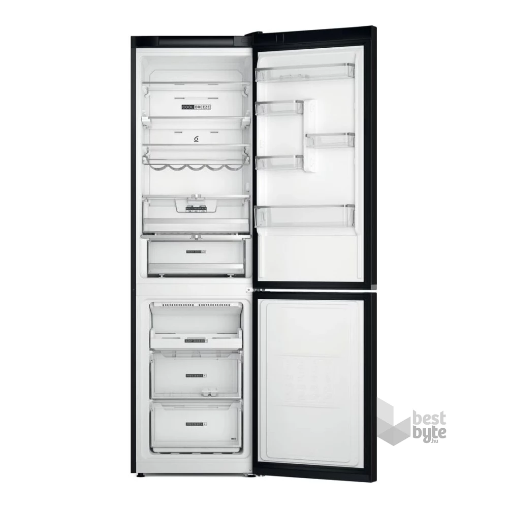 Whirlpool W7X 94T KS fekete, alulfagyasztós, Hűtő:263L, Fagyasztó:104L, Total No frost hűtőszekrény