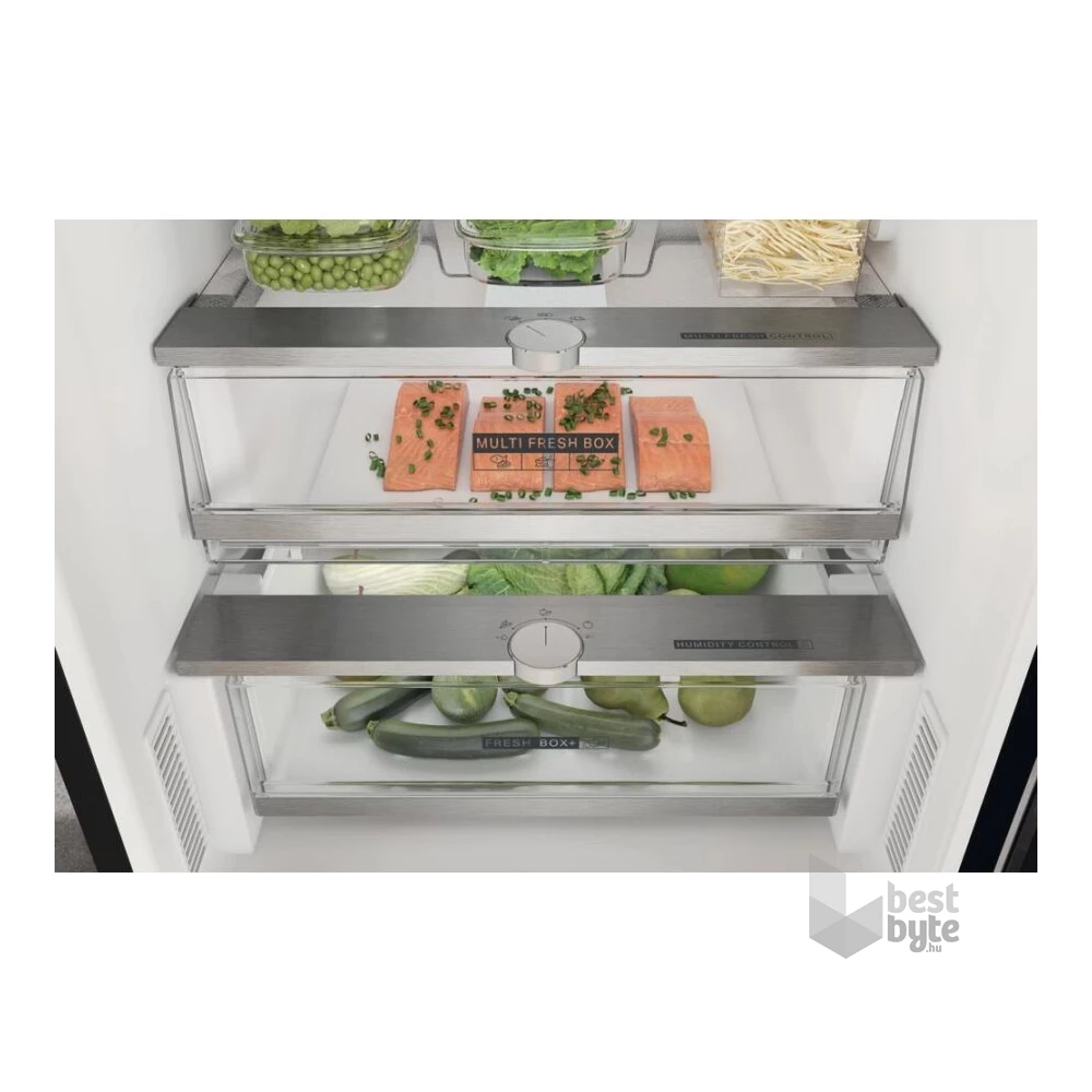 Whirlpool W7X 94T KS fekete, alulfagyasztós, Hűtő:263L, Fagyasztó:104L, Total No frost hűtőszekrény