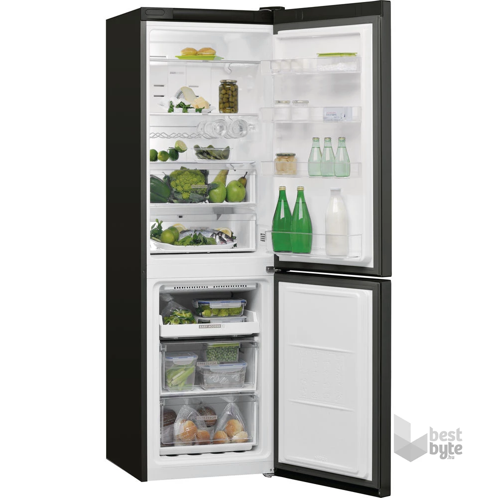 Whirlpool W7 821O K fekete, alulfagyasztós, Hűtő:239L, Fagyasztó:104L, Total No frost hűtőszekrény