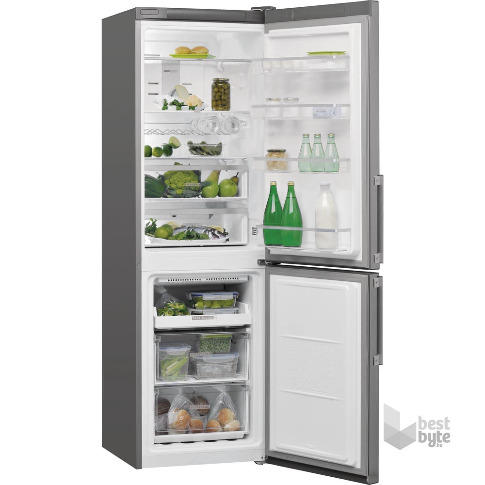 Whirlpool W7 831T OX H inox, alulfagyasztós, Hűtő:239L, Fagyasztó:104L, Total No frost hűtőszekrény