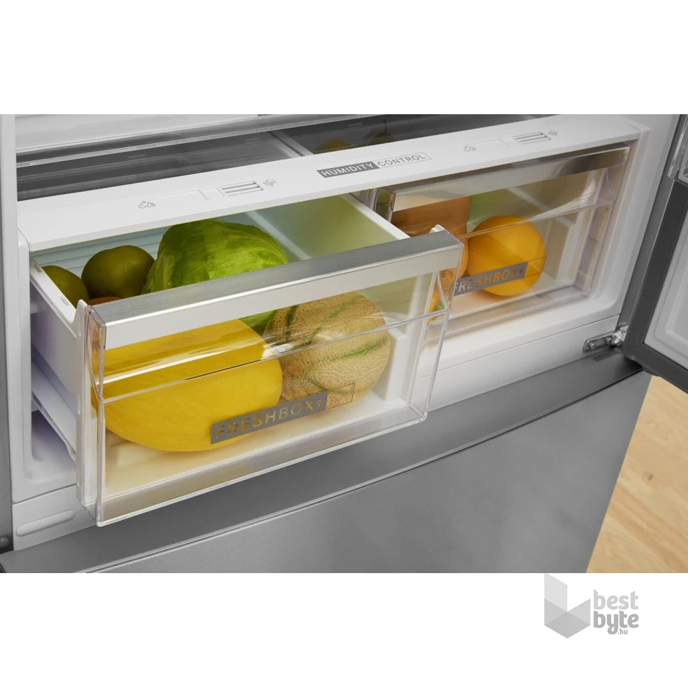 Whirlpool W84BE 72 X 2 inox, alulfagyasztós, Hűtő:407L, Fagyasztó:181L, Dual no frost hűtőszekrény
