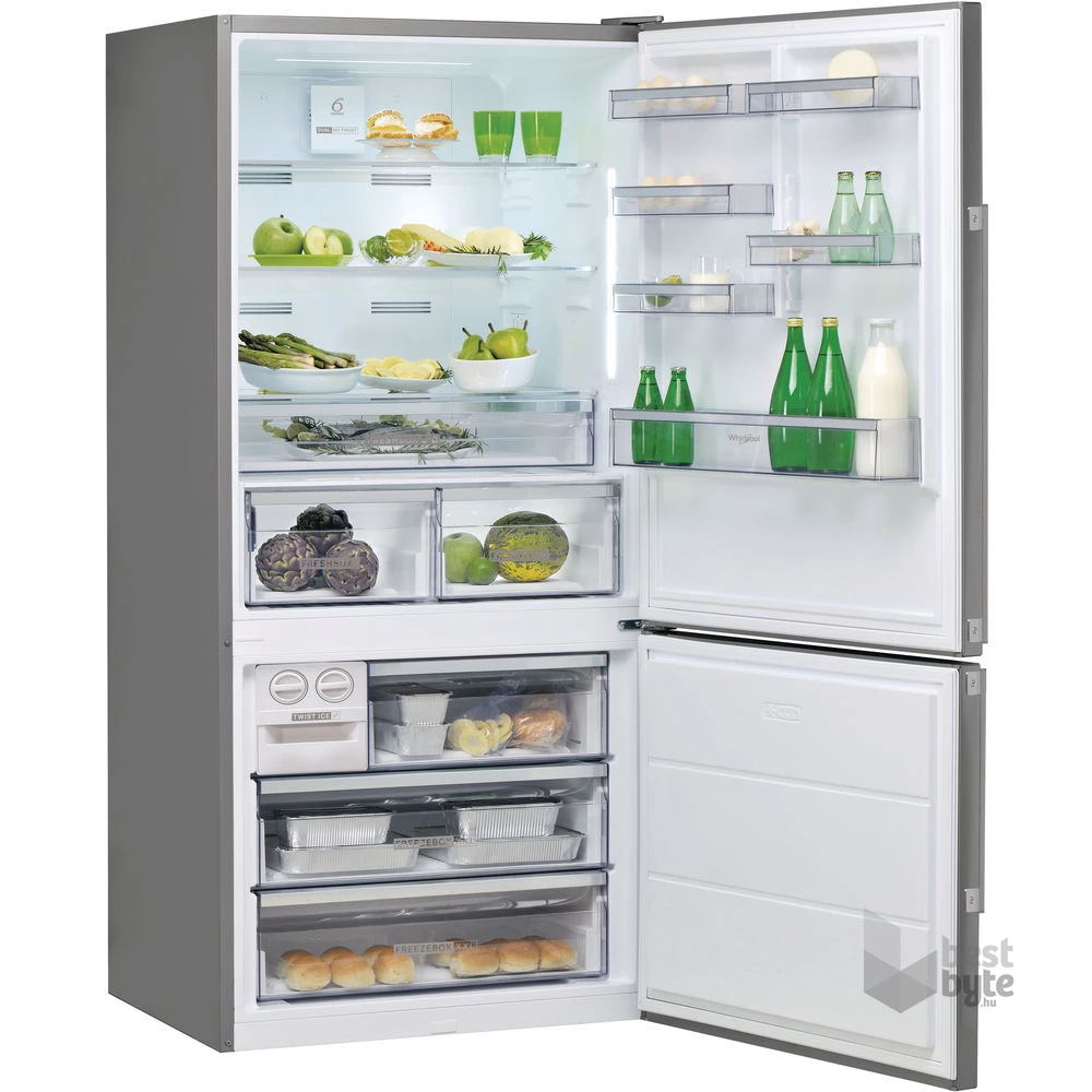Whirlpool W84BE 72 X 2 inox, alulfagyasztós, Hűtő:407L, Fagyasztó:181L, Dual no frost hűtőszekrény