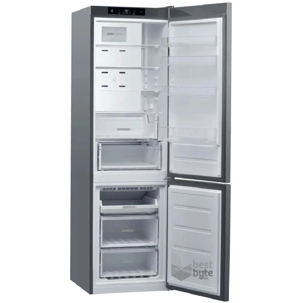 Whirlpool W9C 941C OX inox, alulfagyasztós, Hűtő:257L, Fagyasztó:98L, No frost hűtőszekrény