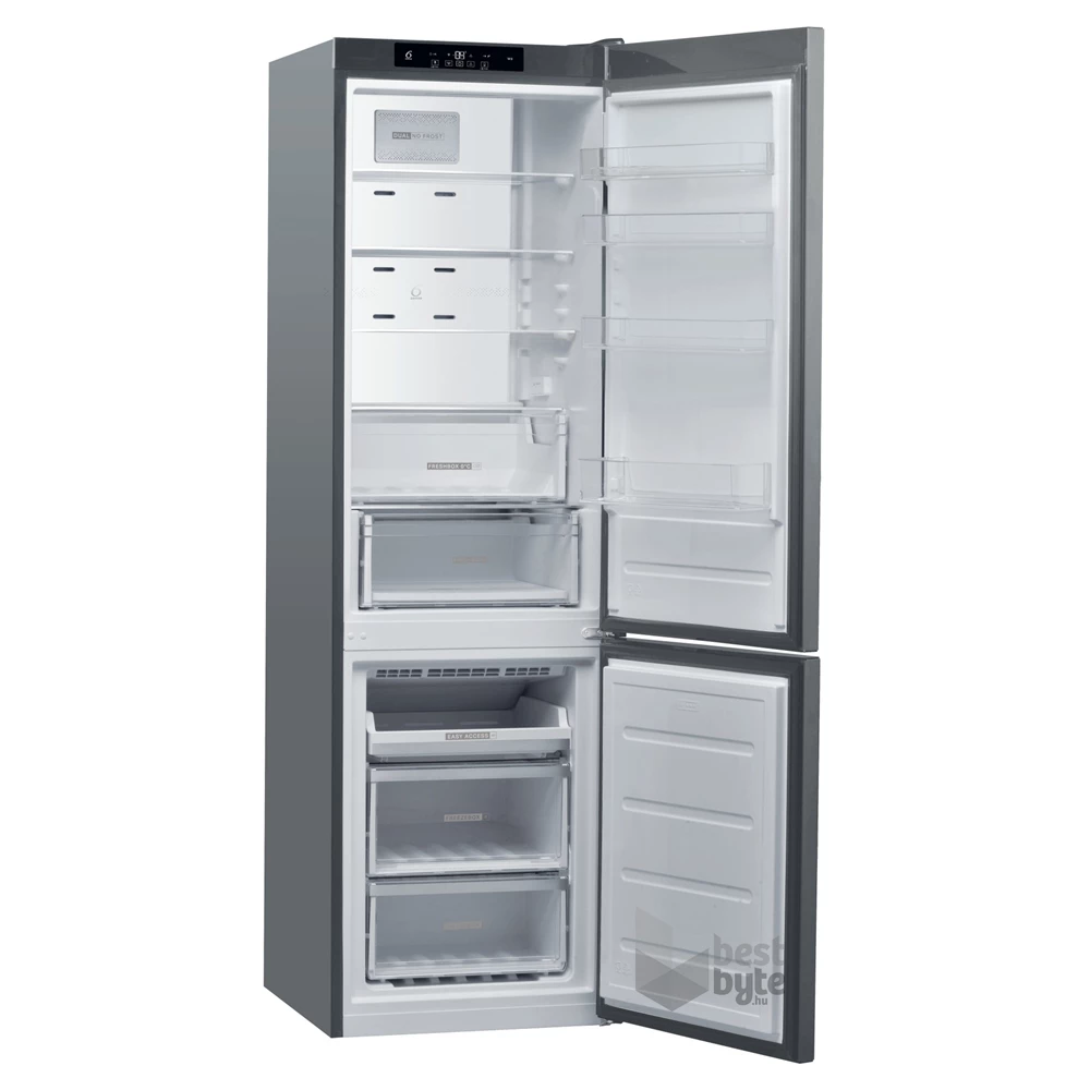 Whirlpool W9C 941C OX inox, alulfagyasztós, Hűtő:257L, Fagyasztó:98L, No frost hűtőszekrény