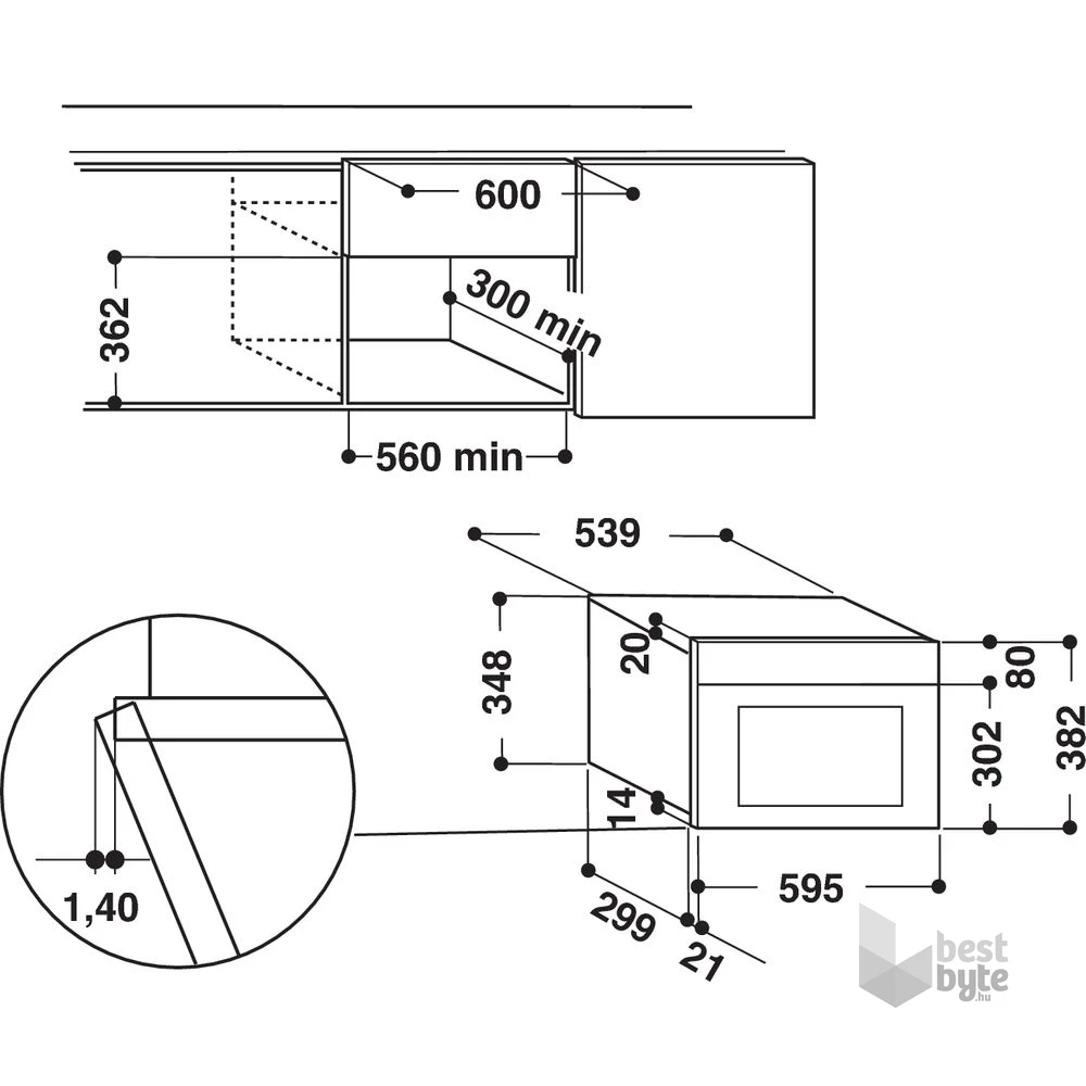 Whirlpool W9 MN840 IXL 750W 22L sötétszürke beépíthető mikrohullámú sütő