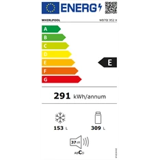 Whirlpool WB70I 952 X inox, alulfagyasztós, Hűtő:304L, Fagyasztó:153L, No frost hűtőszekrény