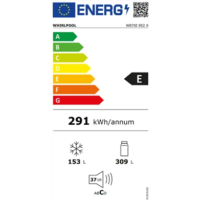 Whirlpool WB70I 952 X inox, alulfagyasztós, Hűtő:304L, Fagyasztó:153L, No frost hűtőszekrény