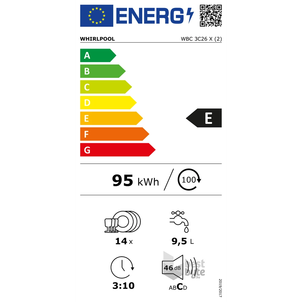 Whirlpool WBC 3C26 X programok száma: 8, beépíthető, 14 terítékes mosogatógép 
