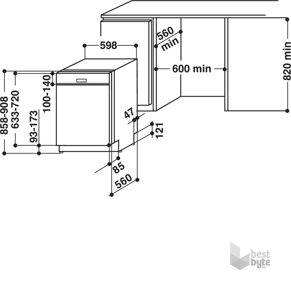 Whirlpool WBC 3C26 X programok száma: 8, beépíthető, 14 terítékes mosogatógép 