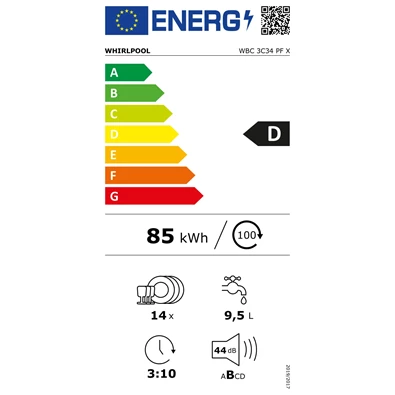 Whirlpool WBC 3C34 PF X beépíthető mosogatógép