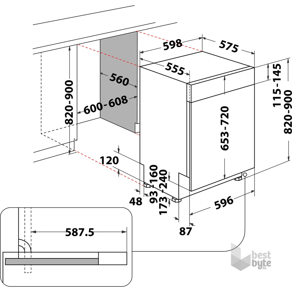 Whirlpool WBO 3T333 P 6.5 X szürke, programok száma: 11, beépíthető, 14 terítékes mosogatógép 