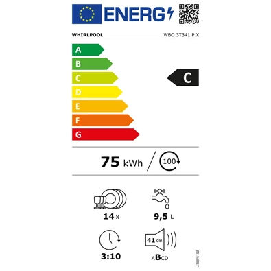 Whirlpool WBO 3T341 P X beépíthető 14 terítékes mosogatógép