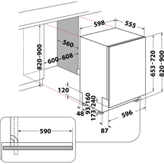 Whirlpool WCIO 3T341 PE inox, programok száma: 10, beépíthető, 14 terítékes mosogatógép 