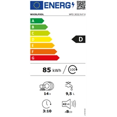Whirlpool WFO 3O32 N P X inox, programok száma: 10, szabadonálló, 14 terítékes mosogatógép 