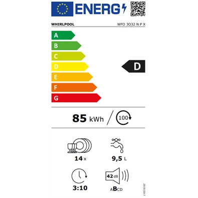 Whirlpool WFO 3O32 N P X inox, programok száma: 10, szabadonálló, 14 terítékes mosogatógép 