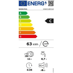 Whirlpool WH6IC11BS7LSA0 programok száma: 9, keskeny beépíthető, 11 terítékes mosogatógép 