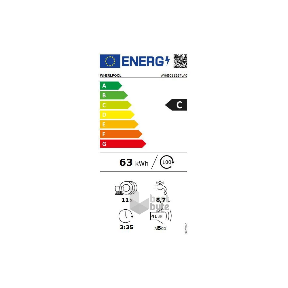 Whirlpool WH6IC11BS7LSA0 programok száma: 9, keskeny beépíthető, 11 terítékes mosogatógép 
