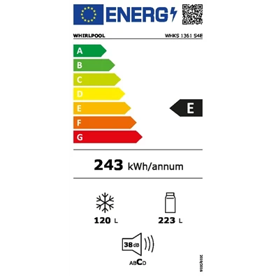 Whirlpool WHKS 1361 S4E, alulfagyasztós, Hűtő:223L, Fagyasztó:120L, hűtőszekrény