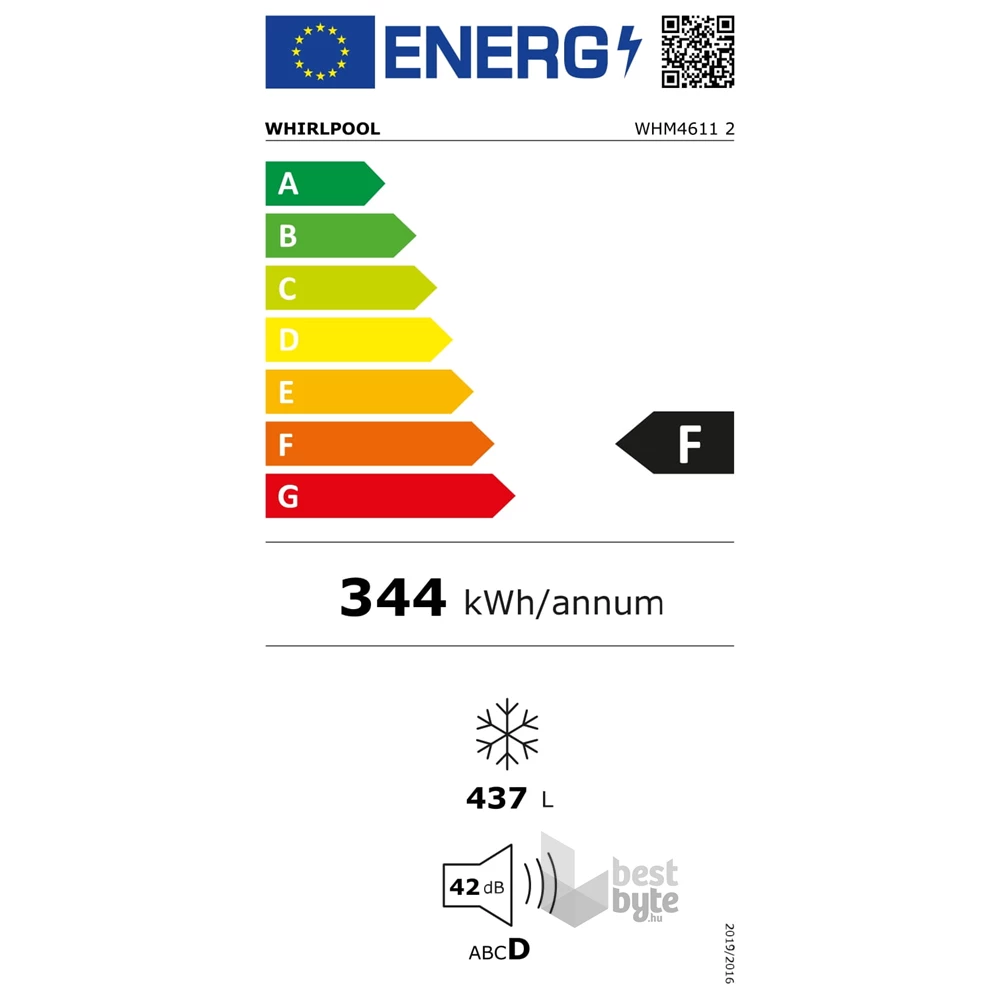 Whirlpool WHM4611 2 fehér, Hűtő:L, Fagyasztó:443L, fagyasztóláda