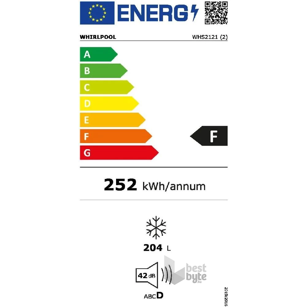 Whirlpool WHS2122 2 fehér, Fagyasztó:204L, fagyasztóláda